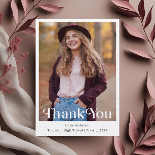Modern Trendy Graduation Photo Thank You Card