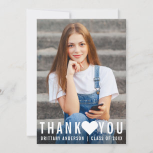 Modern Trendy Graduation Thank You Heart Card