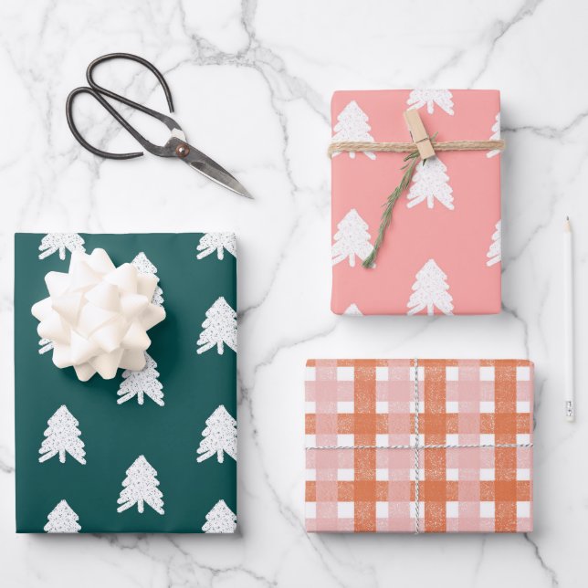 Modern Trendy Green Blush Pink Christmas Wrapping Paper Sheet (Front)
