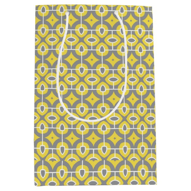 Modern Trendy Grey and White Mosaic Pattern  Medium Gift Bag (Front)