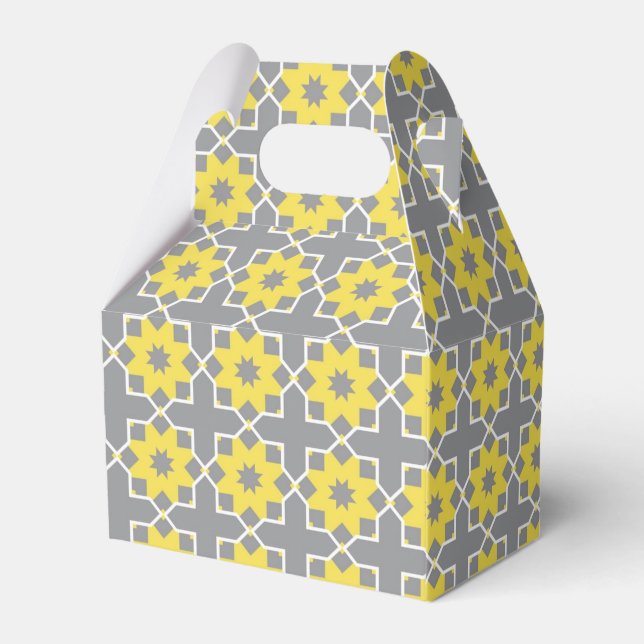 Modern Trendy Grey and Yellow Flowers Favor Box (Back Side)