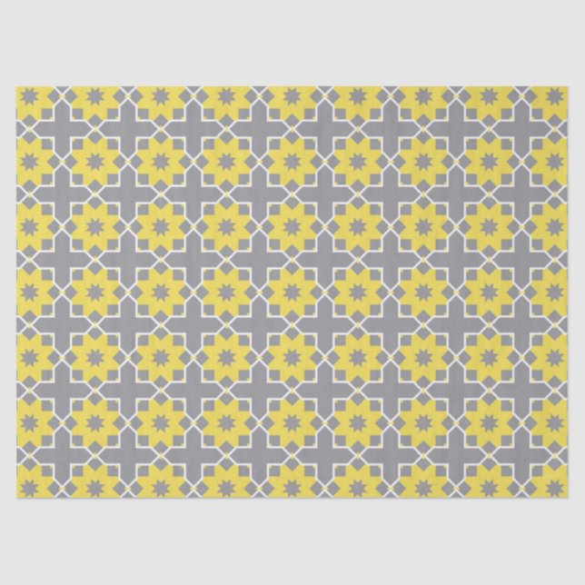 Modern Trendy Grey and Yellow Flowers  Tissue Paper (Front)