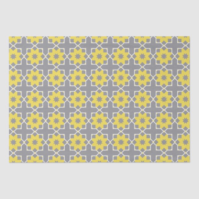 Modern Trendy Grey and Yellow Flowers  Tissue Paper (Front)