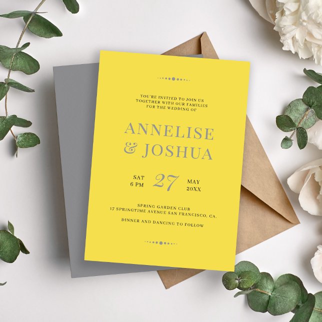 Modern trendy grey yellow typography wedding invitation (Creator Uploaded)