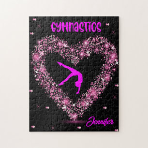Modern Trendy Gymnastics Personalized Name Jigsaw Puzzle