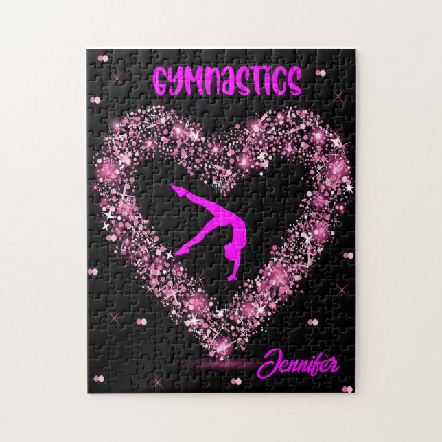 Modern Trendy Gymnastics Personalized Name Jigsaw Puzzle (Vertical)