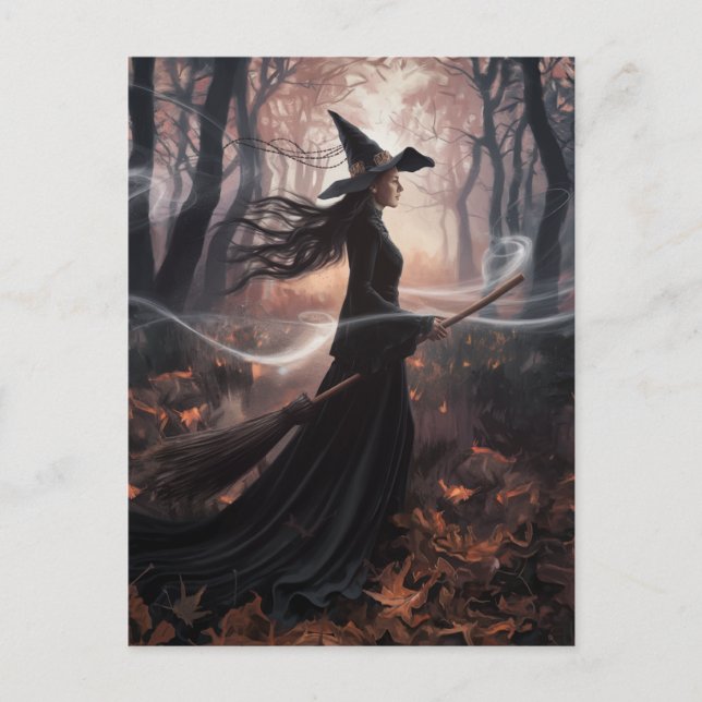 Modern Trendy Halloween Witch in Forest            Postcard (Front)