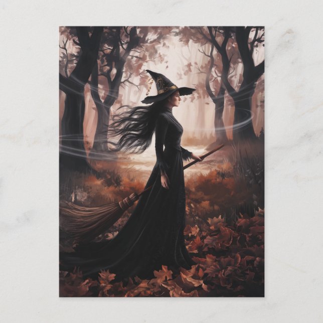 Modern Trendy Halloween Witch in Forest            Postcard (Front)