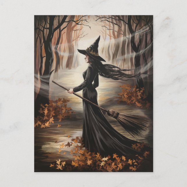 Modern Trendy Halloween Witch in Forest            Postcard (Front)