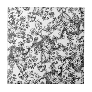 Modern trendy hand drawn floral pattern tile
