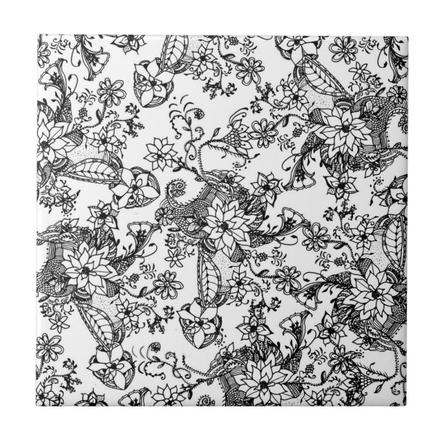 Modern trendy hand drawn floral pattern tile (Front)