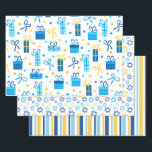 Modern Trendy Hanukkah Wrapping Paper Sheet<br><div class="desc">These modern Hanukkah papers with presents, stripes, and star of davids will have your packages looking phenomenal! They are colourful and trendy yet traditional.</div>