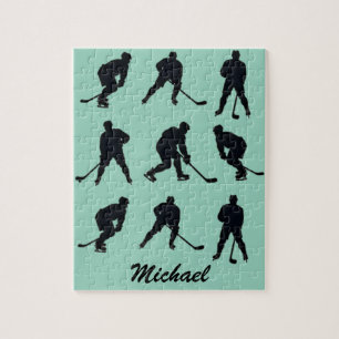 Modern Trendy ice hockey player Personalized Name  Jigsaw Puzzle