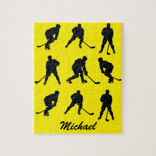 Modern Trendy ice hockey player Personalized Name  Jigsaw Puzzle