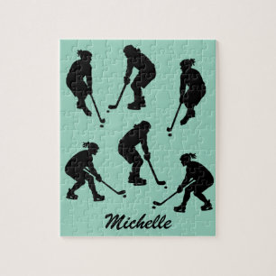 Modern Trendy ice hockey player Personalized Name  Jigsaw Puzzle
