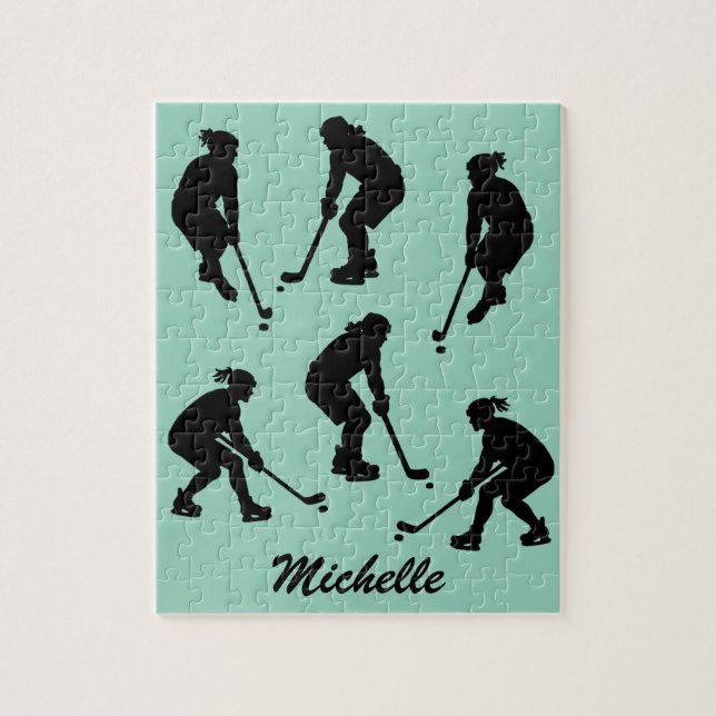 Modern Trendy ice hockey player Personalized Name  Jigsaw Puzzle (Vertical)