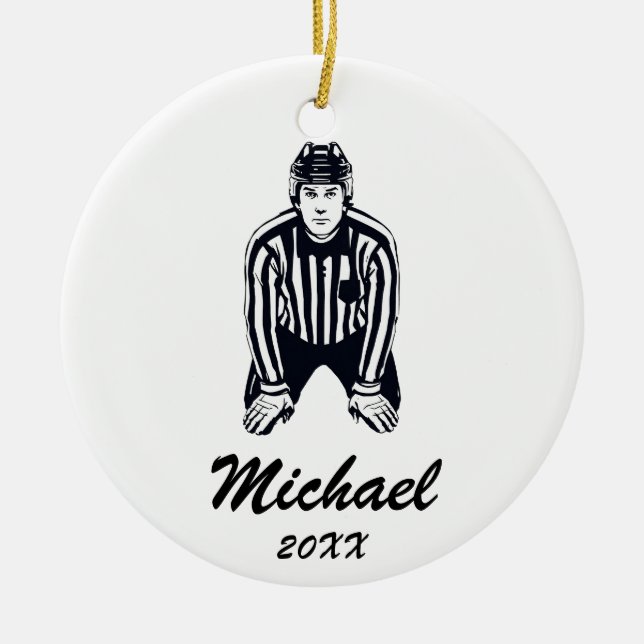 Modern Trendy Ice Hockey Referee Personalized  Ceramic Ornament (Front)