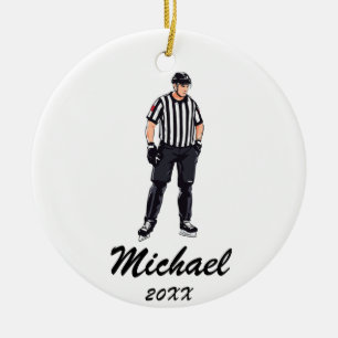 Modern Trendy Ice Hockey Referee Personalized  Ceramic Ornament