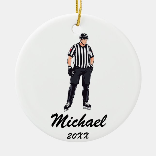 Modern Trendy Ice Hockey Referee Personalized  Ceramic Ornament (Front)