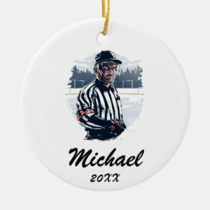 Modern Trendy Ice Hockey Referee Personalized Ceramic Ornament