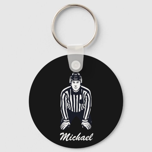 Modern Trendy Ice Hockey Referee Personalized      Keychain (Front)