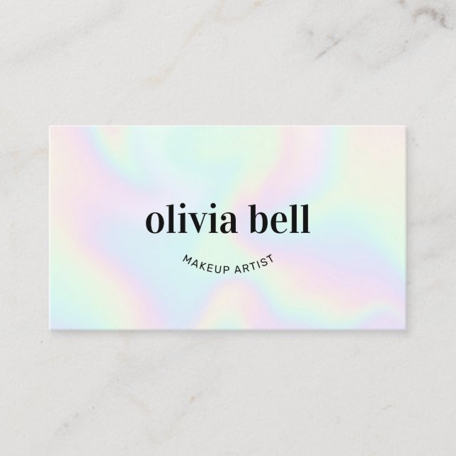 Modern Trendy Iridescent Makeup Artist Business Card (Front)