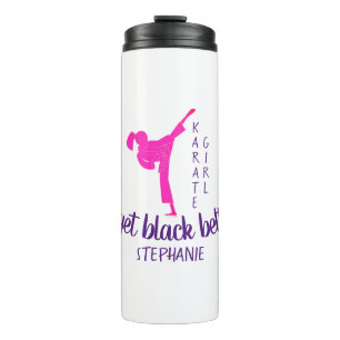 Modern Trendy Karate Silhouette Girly Pink Martial Thermal Tumbler