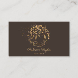 modern trendy life coach tree of life gold yoga bu business card