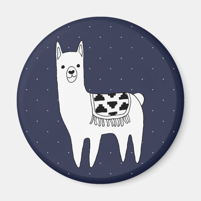 Modern Trendy Llama Sketch & Swiss Dots Magnet (Front)