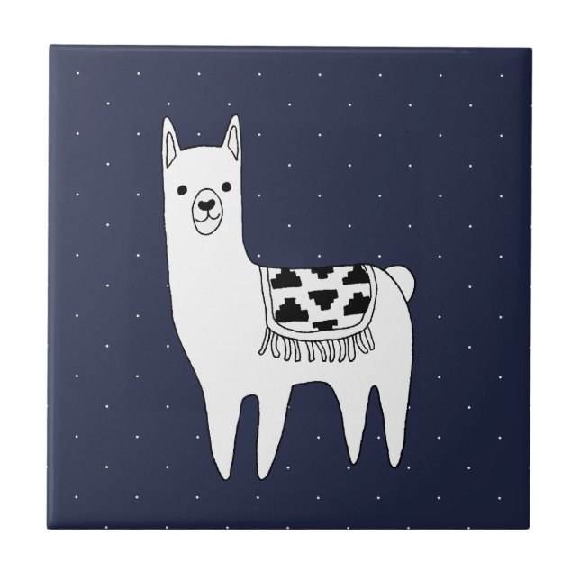 Modern Trendy Llama Sketch & Swiss Dots Tile (Front)