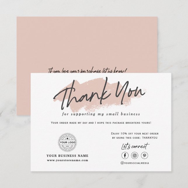 Modern trendy logo branding small business thank you card (Front/Back)