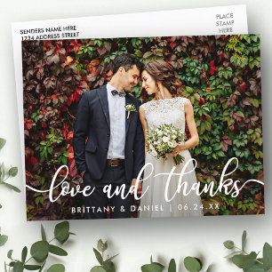 Modern Trendy Love and Thanks   Wedding Photo Postcard