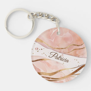 Modern Trendy Marble Rose Gold Keychain