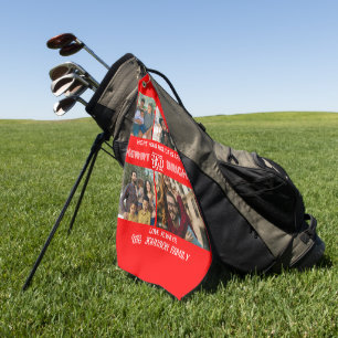 Modern trendy Merry and Bright Family Photo Golf Towel