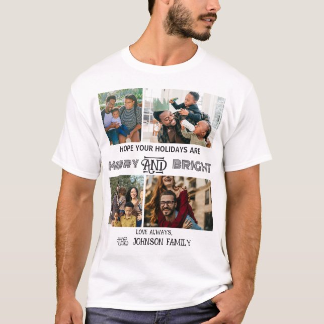 Modern trendy Merry and Bright Family Photo T-Shirt (Front)
