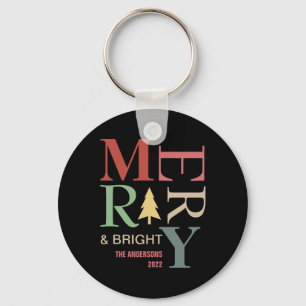 Modern Trendy Merry And Bright Minimalist Colorful Keychain