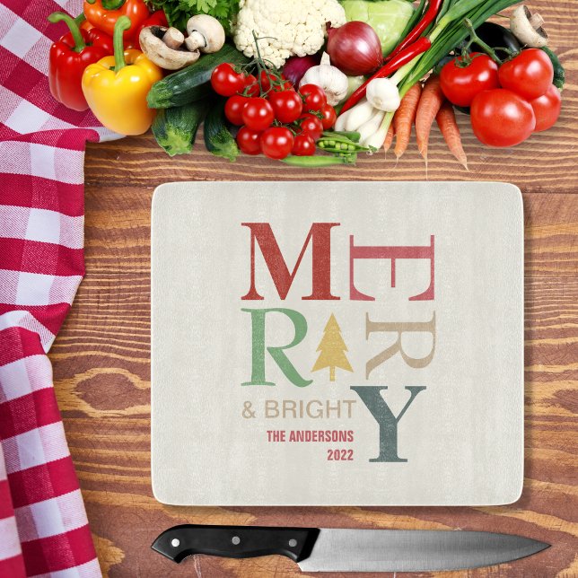 Modern Trendy Merry And Bright Minimalist Colourfu Cutting Board (Creator Uploaded)