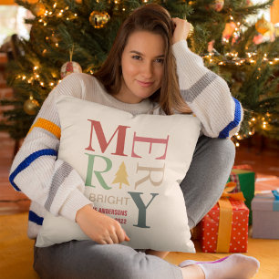 Modern Trendy Merry And Bright Minimalist Colourfu Throw Pillow
