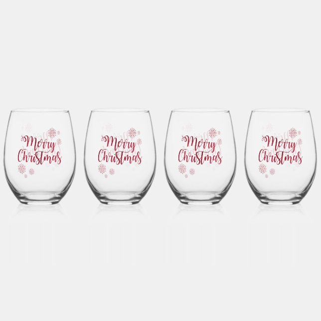 Modern Trendy Merry Christmas Minimalist Stemless Wine Glass (Back)