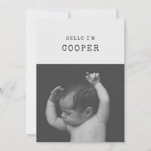 Modern trendy minimal photo birth announcement