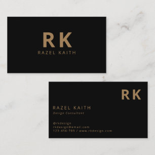 Modern Trendy Minimalist Black Gold Two Monogram Business Card