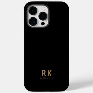 Modern Trendy Minimalist Black Gold Two Monogram iPhone 14 Pro Max Case
