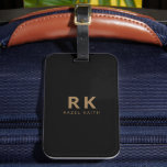 Modern Trendy Minimalist Black Gold Two Monogram Luggage Tag<br><div class="desc">A modern and elegant two monogram luggage tag in black and gold. Featuring a casual minimalist bold serif font of initials and name for personalization. Truly giving a classic and crisp yet trendy and casual feel. Perfect as an accessory or gift to your friends,  colleagues,  or workmates.</div>
