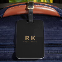 Modern Trendy Minimalist Black Gold Two Monogram
