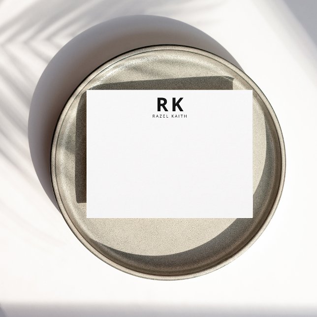 Modern Trendy Minimalist Black White Two Monogram Card (Creator Uploaded)