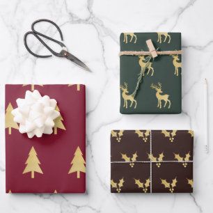 Modern Trendy Minimalist Golden Christmas Pattern  Wrapping Paper Sheet