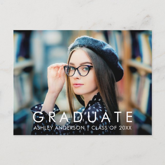Modern Trendy Minimalist Graduation Photo  Announcement Postcard (Front)
