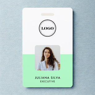 Modern Trendy Minimalist Photo   Neo Mint Green ID Badge