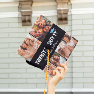 Modern Trendy Monogram   5 Photo Collage Graduatio Graduation Cap Topper