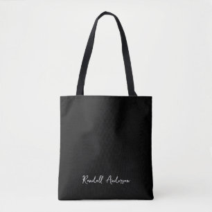 Modern Trendy Monogram Black Script Name  Tote Bag